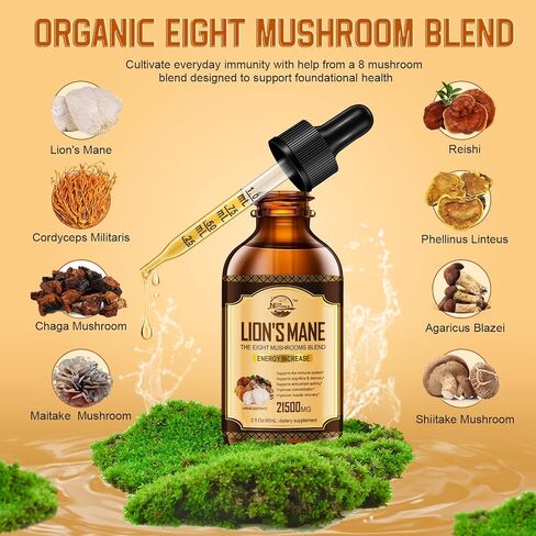 Lions Mane Supplement, Liquid Mushroom Extract Drops, 8 Mushrooms Complex for Cognitive Support and Immunity Boost, Up to 2 Month Supply, Mushroom Supplement with Lion's Mane, Cordyceps, Reishi in Saudi Arabia