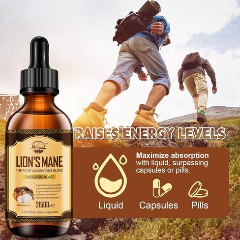 Lions Mane Supplement, Liquid Mushroom Extract Drops, 8 Mushrooms Complex for Cognitive Support and Immunity Boost, Up to 2 Month Supply, Mushroom Supplement with Lion's Mane, Cordyceps, Reishi in Saudi Arabia
