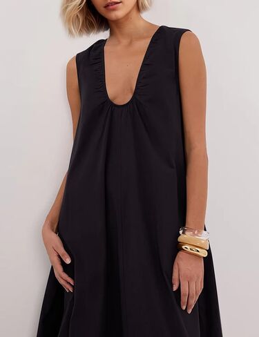 OLAPTA Women Summer Sleeveless Maxi Dress Scoop Neck Ruched Loose Fit Casual Elegant Solid Vacation Long Dress with Pockets in Kuwait