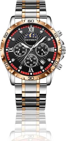 Watches for Men Stainless Steel: Dress Watch for Mens Quartz Analog Wrist Luxury Black Metal Tone Blue Dial Big Classic Diver Waterproof Chronograph Black Face Business Man Gift in Saudi Arabia