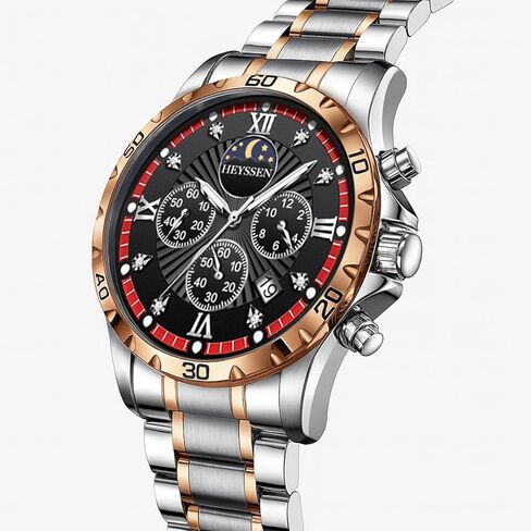 Watches for Men Stainless Steel: Dress Watch for Mens Quartz Analog Wrist Luxury Black Metal Tone Blue Dial Big Classic Diver Waterproof Chronograph Black Face Business Man Gift in Saudi Arabia
