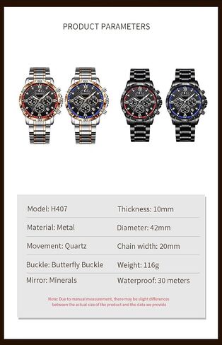 Watches for Men Stainless Steel: Dress Watch for Mens Quartz Analog Wrist Luxury Black Metal Tone Blue Dial Big Classic Diver Waterproof Chronograph Black Face Business Man Gift in Saudi Arabia
