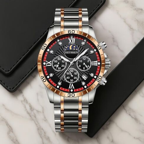 Watches for Men Stainless Steel: Dress Watch for Mens Quartz Analog Wrist Luxury Black Metal Tone Blue Dial Big Classic Diver Waterproof Chronograph Black Face Business Man Gift in Saudi Arabia