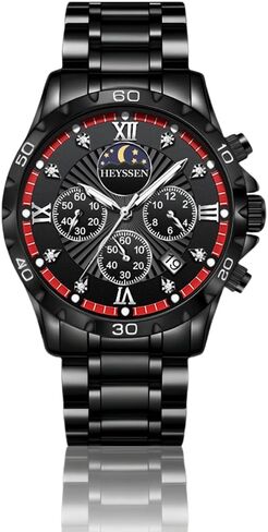 Watches for Men Stainless Steel: Dress Watch for Mens Quartz Analog Wrist Luxury Black Metal Tone Blue Dial Big Classic Diver Waterproof Chronograph Black Face Business Man Gift in Saudi Arabia
