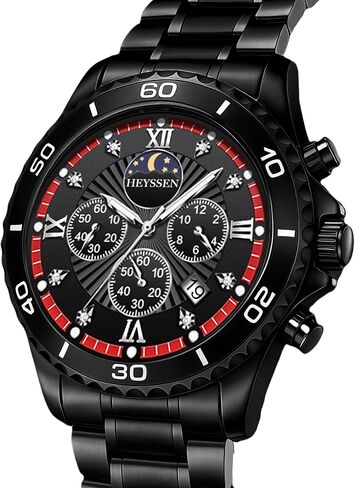 Watches for Men Stainless Steel: Dress Watch for Mens Quartz Analog Wrist Luxury Black Metal Tone Blue Dial Big Classic Diver Waterproof Chronograph Black Face Business Man Gift in Saudi Arabia