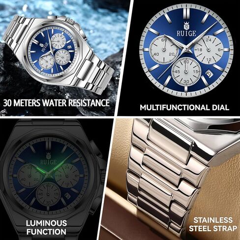 New Multi Functional Men's Quartz Watch with Three Eyes and Six Needles, Fashionable Men's Night Light Waterproof Trendy Watch N19 in Kuwait