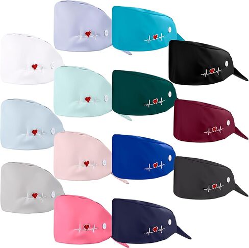 14 Pcs Bouffant Nursing Hats Scrub Caps Adjustable Tie Back Cotton Surgical Caps for Women Men Nurse Doctor, 14 Colors in Saudi Arabia