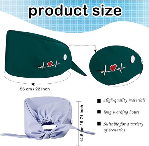 14 Pcs Bouffant Nursing Hats Scrub Caps Adjustable Tie Back Cotton Surgical Caps for Women Men Nurse Doctor, 14 Colors in Saudi Arabia