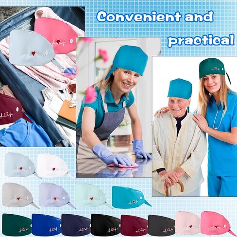14 Pcs Bouffant Nursing Hats Scrub Caps Adjustable Tie Back Cotton Surgical Caps for Women Men Nurse Doctor, 14 Colors in Saudi Arabia