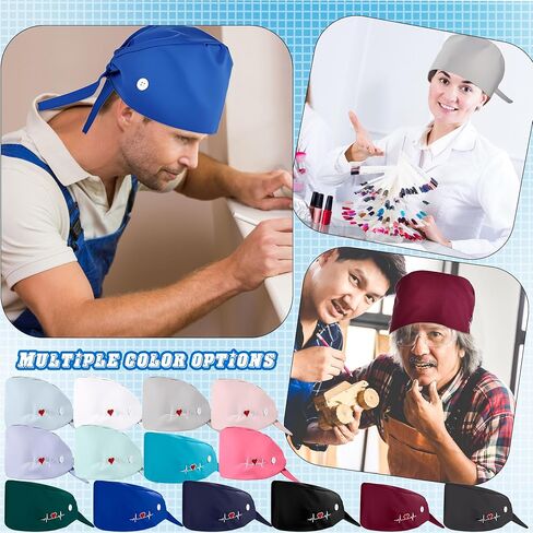 14 Pcs Bouffant Nursing Hats Scrub Caps Adjustable Tie Back Cotton Surgical Caps for Women Men Nurse Doctor, 14 Colors in Saudi Arabia