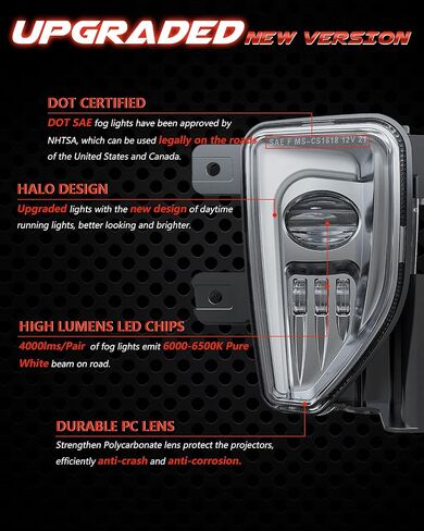 LED Fog Lights Assembly Compatible with 2016 2017 2018 Chevy Silverado 1500 models DOT Bumper Driving Lights Fog Lamps Replacement with DRL Halo Black in Saudi Arabia