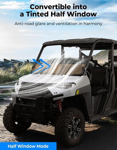 Kemimoto 2-in-1 الزجاج الأمامي المتوافق مع Ranger 1000 ، النافذة الأمامية المقاومة للخدش المتوافقة مع Polaris Ranger XP 900/Crew ، Ranger XP 1000/Crew ، Ranger 1000/Crew 2014-2025 in Saudi Arabia