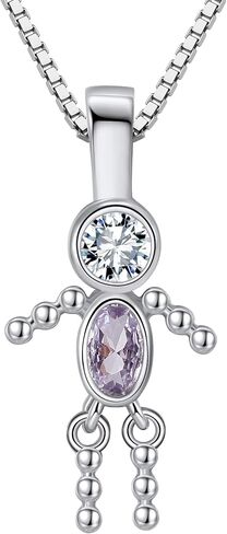 Baby Birthstone Pendant Necklace for Mom by Ginger Lyne - Birth Month Kids - Grandma Family Boy or Girl Charm - Cubic Zirconia CZ Sterling Silver - Box Chain Included in Kuwait