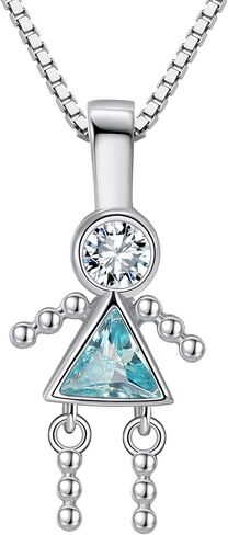 Baby Birthstone Pendant Necklace for Mom by Ginger Lyne - Birth Month Kids - Grandma Family Boy or Girl Charm - Cubic Zirconia CZ Sterling Silver - Box Chain Included in Kuwait
