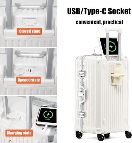 أمتعة Beith Hardside مع USB ، Type-C ، حامل الكأس ، BS2298 حقيبة إطار من الألومنيوم الكبيرة مع 5 عجلات 360 درجة الدوران المزدوج ، قشرة مربع ABS+PC ، قفل TSA ، قضيب رفع الألومنيوم ، دائم in Kuwait