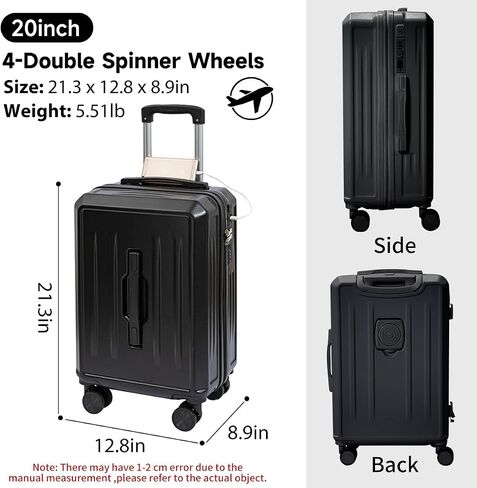 Carry On Luggage with Cup Phone Holder and Charger Hard ABS Shell Suitcases with 4 Double Spinner Wheels,Blue 20inch in Saudi Arabia