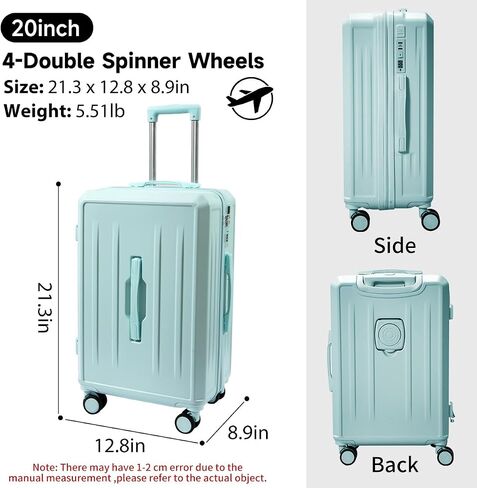 Carry On Luggage with Cup Phone Holder and Charger Hard ABS Shell Suitcases with 4 Double Spinner Wheels,Blue 20inch in Saudi Arabia