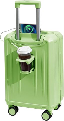 Carry On Luggage with Cup Phone Holder and Charger Hard ABS Shell Suitcases with 4 Double Spinner Wheels,Blue 20inch in Saudi Arabia