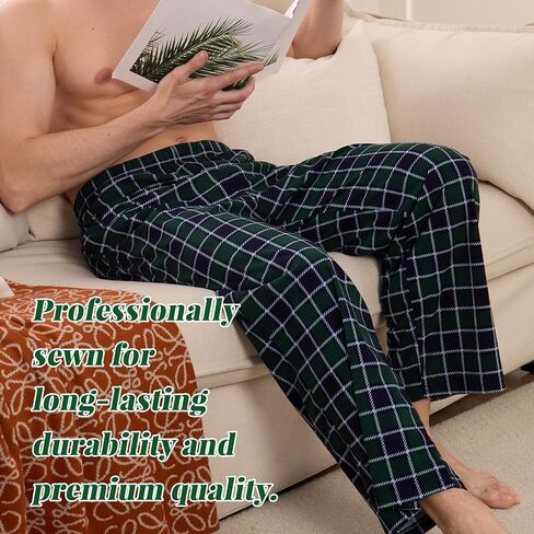 Vulcanodon Mens Fleece Plaid Pajama Pant, Soft Lightweight Lounge Sleep Bottoms with Pockets and Button Fly in Saudi Arabia