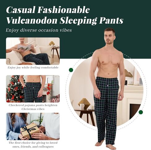 Vulcanodon Mens Fleece Plaid Pajama Pant, Soft Lightweight Lounge Sleep Bottoms with Pockets and Button Fly in Saudi Arabia