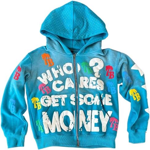 Y2K Hiphop Foam Printed Hoodie Street Loose Zipper Top in Saudi Arabia