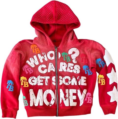 Y2K Hiphop Foam Printed Hoodie Street Loose Zipper Top in Saudi Arabia