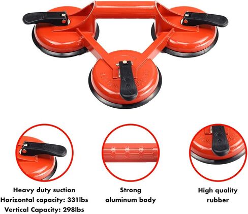 Triple Glass Suction Cups Heavy Duty Aluminum Vacuum Plate Handle Glass Holder Hooks to Lift Large Glass, Tile Suction Cup Lifter, Triple Suction Cups for Moving Glass, Window, Granite in Kuwait