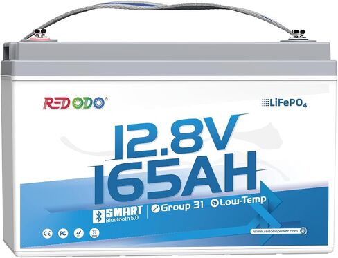 Redodo 12V 165Ah LiFePO4 Battery with Bluetooth, 165A BMS, 2112Wh, Group 31 Lithium Battery with 1.65X Longer Lasting, Perfect for RV, Marine, Solar in Kuwait