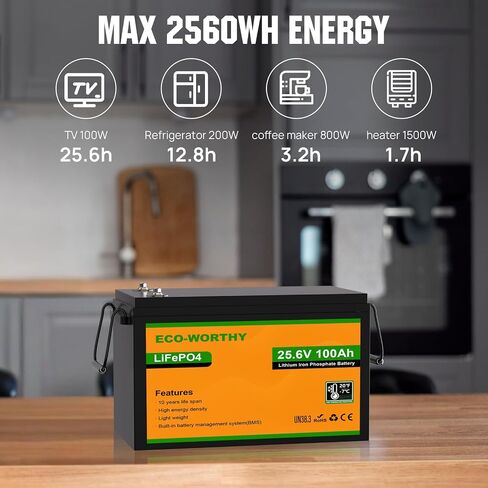 بطارية ليثيوم 24V 100AH التي تستحقها Eco ، بطارية قابلة لإعادة الشحن مع حماية منخفضة ، كحد أقصى. 2560W للنظام الشمسي خارج الشبكة ، 70-86 رطل محركات التصيد ، العربة ، RV ، الأسرة (حزمة واحدة) in Saudi Arabia