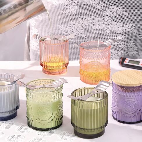 8 Pack Assorted Green Glass Candle Jars for Making Candles, Empty Candle Containers-7 Oz, Candle Making Supplies, Candle Vessels with Bamboo Lids & Warning Labels for Home, Centerpiece Table Decor in Saudi Arabia