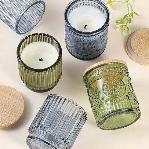 8 Pack Assorted Green Glass Candle Jars for Making Candles, Empty Candle Containers-7 Oz, Candle Making Supplies, Candle Vessels with Bamboo Lids & Warning Labels for Home, Centerpiece Table Decor in Saudi Arabia