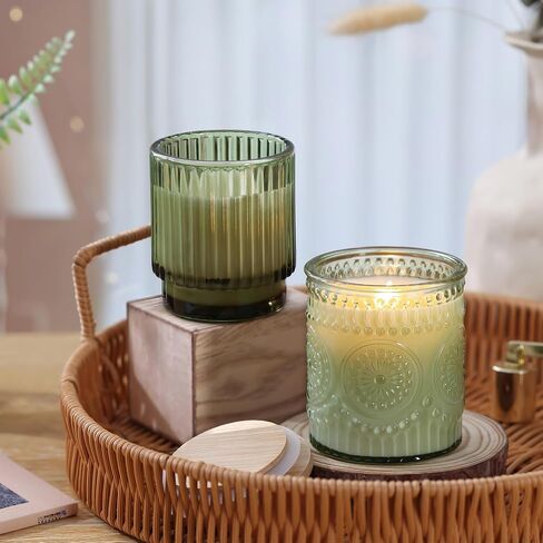 8 Pack Assorted Green Glass Candle Jars for Making Candles, Empty Candle Containers-7 Oz, Candle Making Supplies, Candle Vessels with Bamboo Lids & Warning Labels for Home, Centerpiece Table Decor in Saudi Arabia