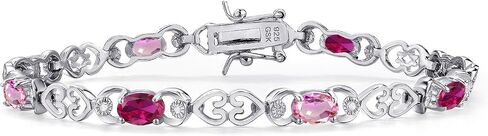 Gem Stone King 925 Sterling Silver Red Created Ruby and Pink Sapphire and Lab Grown Diamond Bracelet For Women | 4.41 Cttw | Gemstone July Birthstone | Oval 6X4MM | Length 7.25 Inches in Saudi Arabia