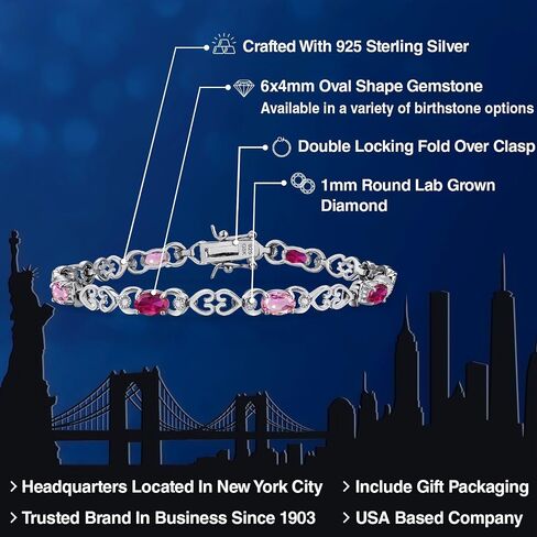 Gem Stone King 925 Sterling Silver Red Created Ruby and Pink Sapphire and Lab Grown Diamond Bracelet For Women | 4.41 Cttw | Gemstone July Birthstone | Oval 6X4MM | Length 7.25 Inches in Saudi Arabia