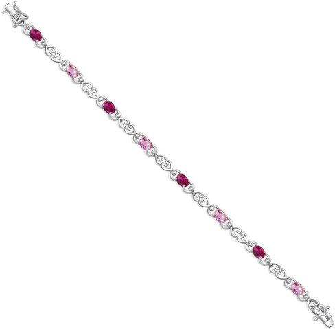Gem Stone King 925 Sterling Silver Red Created Ruby and Pink Sapphire and Lab Grown Diamond Bracelet For Women | 4.41 Cttw | Gemstone July Birthstone | Oval 6X4MM | Length 7.25 Inches in Saudi Arabia