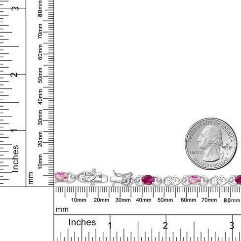 Gem Stone King 925 Sterling Silver Red Created Ruby and Pink Sapphire and Lab Grown Diamond Bracelet For Women | 4.41 Cttw | Gemstone July Birthstone | Oval 6X4MM | Length 7.25 Inches in Saudi Arabia