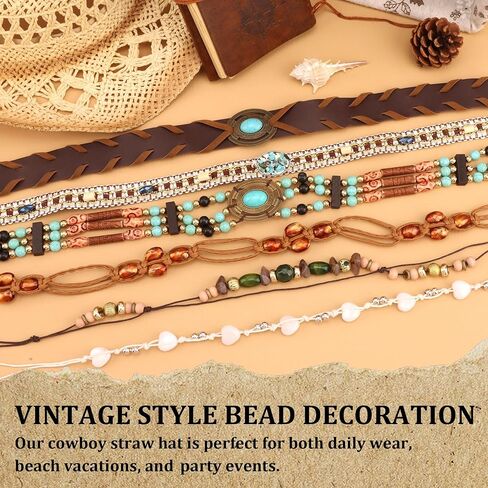 Straw Hats for Women Straw Cowboy Hat Cowgirl Hat Beach Cowboy Hats for Women Western Beach Coastal Cowgirl Hat with 6 Replacement Decorative Bands Beige in Saudi Arabia