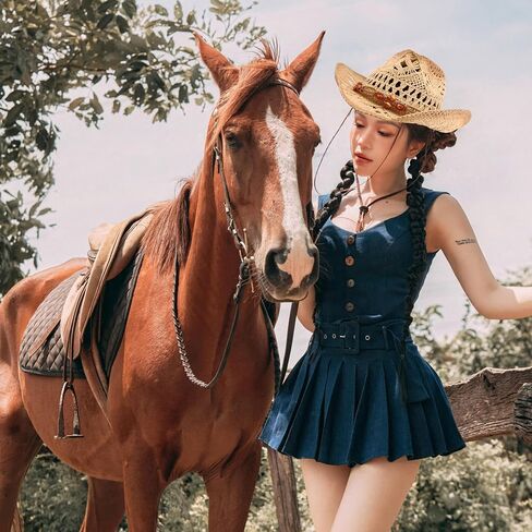 Straw Hats for Women Straw Cowboy Hat Cowgirl Hat Beach Cowboy Hats for Women Western Beach Coastal Cowgirl Hat with 6 Replacement Decorative Bands Beige in Saudi Arabia
