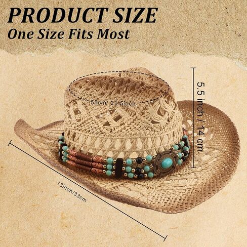 Straw Hats for Women Straw Cowboy Hat Cowgirl Hat Beach Cowboy Hats for Women Western Beach Coastal Cowgirl Hat with 6 Replacement Decorative Bands Beige in Saudi Arabia