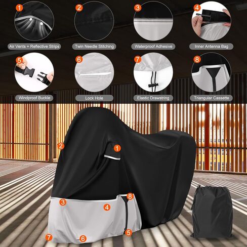 Waterproof Motorcycle Cover Compatible with Piaggio Vespa ET2 ET4 LX150 LXV and Sprint 150, Primavera 50/150 with Trunk Model, 420D Oxford Cloth Motorcycle Cover for Snow Rain Dust Protection in Saudi Arabia