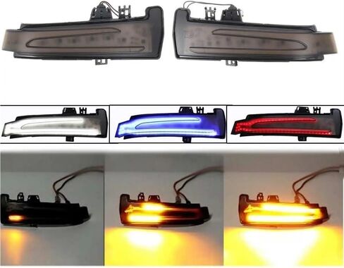 2PCS Dynamic LED Side Wing Mirrors Indicator Flowing Turn Signal Light Blinker Startup Breath Light Compatible for Benz W212 W204(Amber and White) in Saudi Arabia
