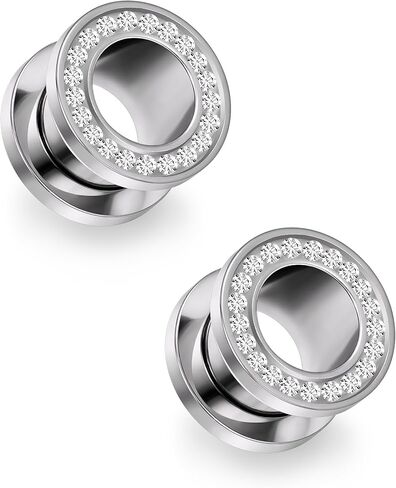 Ruifan Gauges For Ears ASTM F136 Titanium Jeweled Clear CZ Single Flare Tapers Screw Tunnel Gauges Earrings Ear Expander Stretching Kit Plugs Piercing For Women Men 10G 8G 6G 4G 2G 0G 00G in Saudi Arabia