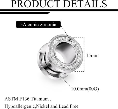 Ruifan Gauges For Ears ASTM F136 Titanium Jeweled Clear CZ Single Flare Tapers Screw Tunnel Gauges Earrings Ear Expander Stretching Kit Plugs Piercing For Women Men 10G 8G 6G 4G 2G 0G 00G in Saudi Arabia