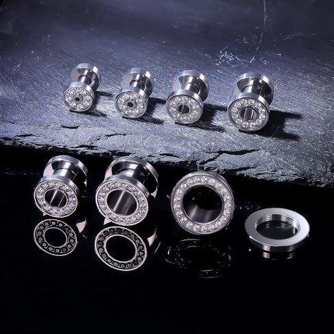 Ruifan Gauges For Ears ASTM F136 Titanium Jeweled Clear CZ Single Flare Tapers Screw Tunnel Gauges Earrings Ear Expander Stretching Kit Plugs Piercing For Women Men 10G 8G 6G 4G 2G 0G 00G in Saudi Arabia