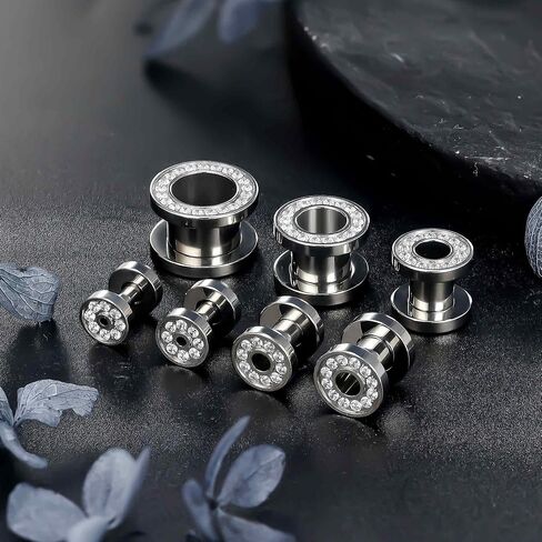 Ruifan Gauges For Ears ASTM F136 Titanium Jeweled Clear CZ Single Flare Tapers Screw Tunnel Gauges Earrings Ear Expander Stretching Kit Plugs Piercing For Women Men 10G 8G 6G 4G 2G 0G 00G in Saudi Arabia