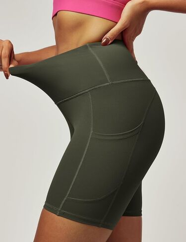 IUGA Biker Shorts Women 6" Workout Shorts Women with Pockets High Waisted Yoga Running Gym Spandex Compression Shorts Azure in Kuwait