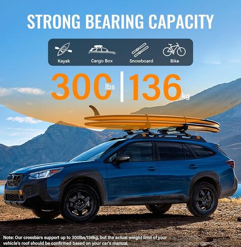 300lbs Lockable Roof Rack Cross Bars Compatible with Subaru Outback Wilderness 2022 2023 2024 2025, Aluminum Roof Rails Crossbar for Rooftop Cargo Carrier Luggage Kayak Canoe Bike Snowboard in Kuwait