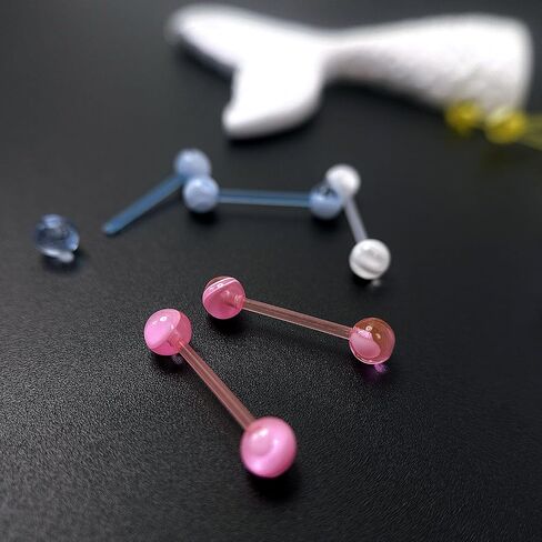 48pcs 14g توهج في الداكن المرن المرن اللسان المستقيم لسان الحديد من البلاستيك مجوهرات ثقب للنساء الرجال حلوى لون لسان حلقات 16 مم بار in Kuwait