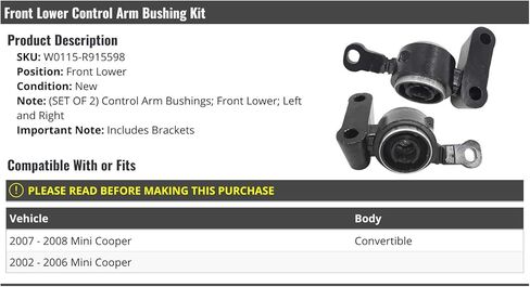 Front Lower Control Arm Bushing Set of 2 - Includes Brackets - Compatible with 2002-2008 Mini Cooper Convertible in Kuwait