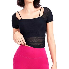 Harssidanzar Workout Tops Yoga T-Shirts for Women Mesh Gym Athletic Tops with Sports Bra CL307US in Saudi Arabia